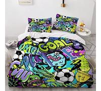 Housse de couette 220X240 Foot Noir Et Blanc 3D Imprimé Parure de lit 2 Personnes Football De Griffonnage 3 Pièces Confortable Doux Microfibre avec Fermeture Éclair Literie et 2 Taie d'oreiller