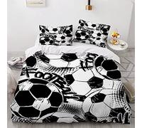 Housse de couette 220X240 Foot Noir Et Blanc 3D Imprimé Parure de lit 2 Personnes Football De Griffonnage 3 Pièces Confortable Doux Microfibre avec Fermeture Éclair Literie et 2 Taie d'oreiller