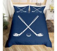 Housse de Couette 220x240 Golf Parure de Lit Adulte 2 Personnes Microfibre Respirante Bleu Marine Ensemble de Literie avec Fermeture Éclair et 2 Taies d'oreiller b-9602