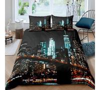 Housse de Couette 220x240 New York Adulte Parure de lit 220 x 240 cm Ville Imprimé 3D Housse Couette 2 Personnes Paysage Architectural Douce Ensemble de Literie avec 2 Taies d'oreiller a.5799