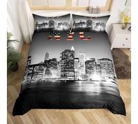 Housse de Couette 220x240 New York Parure de Lit 2 Personnes Etats-Unis Microfibre Douce Housses Couettes avec 2 Taies d'oreiller avec Zippée, C2051