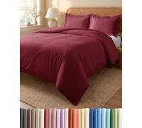 Housse de Couette 220x240 - Parure 3 Pièces Microfibre Zippée - Bordeaux | Brossée Douce et Respirante, Fermeture Éclair, Liens de Coin, Anti-Froissement, Lavable en Machine, Certifié OEKO-TEX