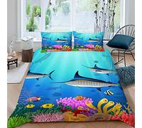 Housse de Couette 220x240 Poisson Tropical Parure de Lit 2 Personnes Adulte Impression 3D Motif Animaux De Dessin Animé Ultra Doux Microfibre Literie avec Fermeture Éclair et 2 Taies d'oreiller 50x75