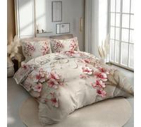 Housse de Couette 220x240 Réversible Fleurs De Cerisier Parure de Lit 2 Personnes Orientale Rose 3D Douce Microfibre 3 Pièces avec Fermeture Éclair et 2 Taies d'oreillers 65x65 pour Adultes 3R366
