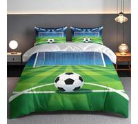 Housse de Couette 220x240 Terrain de Football 3D Imprimée, Microfibre | Adulte Parentale, But de Football Parure de Lit 2 Personnes, Ensemble de Literie, 2 Taies D'oreiller, Fermeture Éclair