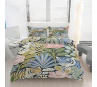 Housse de Couette 220x240 Tigre Imprimé Botanique Fleur Tropical Parure de lit Réversible Microfibre avec Fermeture Éclair, 2 Personnes, Ensemble de Literie 3 Pièces et 2 Taies d'oreiller J97ms