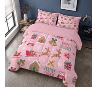 Housse de Couette 220x240cm Microfibre Père Noël version Q|Parure de Lit Enfant Canne Noël et houx,Durable,sans Agglomération,Lavable en Machine,Edredon Legere, Réversible Houss et 2 Taies d'oreiller