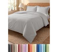 Housse de Couette 230x220 - Parure de Lit 3 Pièces Microfibre - Gris Clair | Brossée Douce et Respirante, Fermeture Éclair, Liens de Coin, Anti-Froissement, Lavable en Machine, Certifié OEKO-TEX