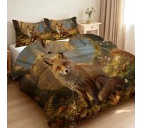 Housse De Couette 240×260 Renard Roux Parure De Lit Adulte Deux Personnes 2 Taies d'oreiller Forêt d'automne Profonde Microfibre Douce Fermeture éclair Ensemble De 3 Pièces Parure Lit A186