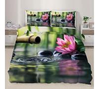 Housse de Couette 240 x 220 Adulte Pierre Zen Parure de lit 2 Personnes Fleurs Roses 3D Douce Microfibre Literie Set 3 Pièces Fermeture Éclair avec 2 Taies d'oreiller AB_1475