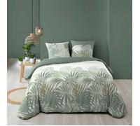 Housse de couette 240 x 220 cm + 2 taies NYMEA 100% coton 57 fils - motif feuilles vertes