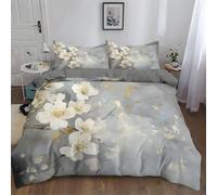 Housse de Couette 240 x 220 cm avec Fermeture Éclair Bedding Housse de Couette avec 2 Taies d'oreiller 65x65cm Fleurs Élégantes À L'Aquarelle Ensembles de Housses de Couette Douce en Microfibre Gris