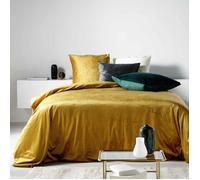 Housse de Couette 240 x 220 cm - Velours Uni - Velina Ocre + 2 Taies