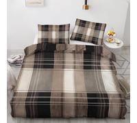 Housse de Couette 240 x 260 à Carreaux - Parure de Lit 2 Personnes Motif Tartan Rustique Vintage avec Fermeture éclair - Ensemble de Literie en Microfibre Douce avec 2 Taies d'oreiller S#&-66