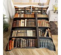 Housse de Couette 240 x 260 Bibliothèque Rétro Parure de lit 2 Personnes Bibliothèque 3D Imprimée Doux Literie Set Microfibre Housses Couettes avec Fermeture Éclair et 2 Taies d'oreiller F-609