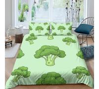 Housse de Couette 240 x 260 Brocoli Imprimée 3D Thème Végétal Parure de Lit 2 Personnes Doux Microfibre Literie avec 2 Taies D'oreillers avec Fermeture Éclair C.1240