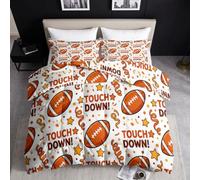 Housse de Couette 240 x 260 cm Orange Blanc Dessin Animé Sport | Parure de Lit 2 Personnes Housses de Couettes Imprimé Football Étoile avec 2 Taie d'oreiller 65 x 65 cm