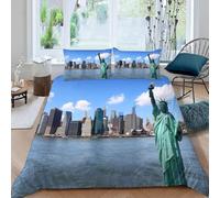 Housse de Couette 240 x 260 New York Adulte Parure de lit 240x260 cm Bâtiments Célèbres Imprimé 3D Housse Couette 2 Personnes Ville Douce Ensemble de Literie avec 2 Taies d'oreiller a.6280