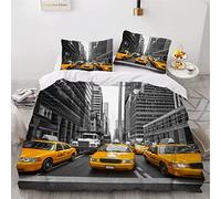 Housse de Couette 240 x 260 New York， Taxi Jaune Parure de Lit 2 Personnes Imprimée Microfibre, Parure de Lit 240 x 260 avec 2 Taies d'oreiller 65x65 cm