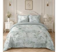 Housse de Couette 240x220 cm + 2 Taies d’Oreiller 65x65 cm - 100% Coton Percale 80 Fils/cm² - Réversible Double Face Motif Floral Champêtre - Style Maison de Campagne Française Chic FC-2521