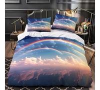 Housse de Couette 240x220 cm Arc Céleste Parure de Lit 240x220 3D Imprimée Linge de Lit Ciel Bleu et Nuages Blancs Housse Couette avec Fermeture et 2 x 65x65 cm Taies d'oreiller G.2819