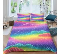 Housse de Couette 240x220 cm Arc Céleste Parure de Lit 240x220 3D Imprimée Linge de Lit Nuages oniriques Housse Couette avec Fermeture et 2 x 65x65 cm Taies d'oreiller G.3463