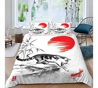 Housse De Couette 240x260 Adultes 3D Japon Parure de Lit 2 Personnes Soleil Chat Douce Microfibre Housse De Couette 3 pièces avec Fermeture Éclair+2 Taies d'oreiller 50x75cm
