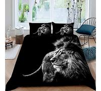 Housse de Couette 240x260 Lion Parure de Lit 2 Personnes Adulte Impression 3D Motif Animaux Sauvages Ultra Doux Microfibre Literie avec Fermeture Éclair et 2 Taies d'oreiller 50x75
