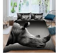 Housse De Couette 240X260 Rhinocéros Parure De Lit 2 Personnes Adulte Impression 3D Motif Animaux Sauvages Ultra Doux Microf[q12053]