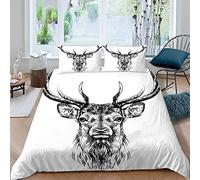Housse de Couette 240x260 Tête De Cerf Parure de Lit 2 Personnes Adulte Impression 3D Motif Animaux Dessinés à La Main Ultra Doux Microfibre Literie avec Fermeture Éclair et 2 Taies d'oreiller 50x75