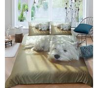 Housse de Couette 240x280 cm West Highland White Terriers Parure de Lit 240x280 3D Imprimée Linge de Lit Animaux Mignons Housse Couette avec Fermeture et 2 x 65x65 cm Taies d'oreiller G.3423
