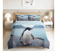 Housse de Couette 280x240 Animaux Pingouin Parure de Lit 3 Pièces Océan Polaire 3D Reversible Ensemble de Literie Adulte Microfibre Douce et Confortable avec 2 Taies d'oreiller