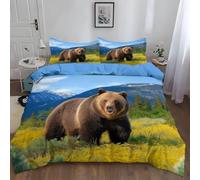 Housse de Couette 280x240 Animaux Sauvages Parure de Lit 3 Pièces Ours 3D Reversible Ensemble de Literie Adulte Microfibre Douce et Confortable avec 2 Taies d'oreiller