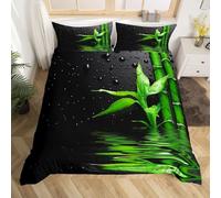 Housse de Couette 280x240 Bambou Vert Parure de Lit Art de La Nature Imprimé 3D Sets de Housses de Couettes en Microfibre Doux avec Fermeture Éclair et 2 Taies d'oreiller A-3619