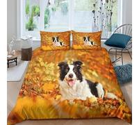Housse de Couette 280x240 Chiot Mignon 3D Parure de Lit Feuilles D'érable d'automne en Microfibre Doux Housses Couettes 2 Personnes avec Fermeture Éclair avec 2 Taies d'oreiller 65x65 cm M.5004