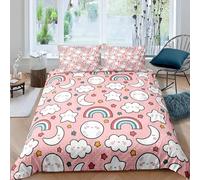Housse de Couette 280x240 Fille Parure de Lit Arcs-en-Ciel et Nuages Imprimé 3D Sets de Housses de Couettes en Microfibre Doux avec Fermeture Éclair et 2 Taies d'oreiller A-5005