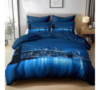 Housse de Couette 280x240 New York Parure de Lit Scène de Pont Urbain Imprimé 3D Sets de Housses de Couettes en Microfibre Doux avec Fermeture Éclair et 2 Taies d'oreiller A-2219