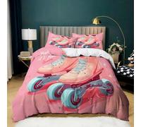 Housse de Couette 3 Pièces 140x200 cm Patins roulettes Aquarelle, Parure de Lit 1 Personnes en Microfibre Douce, Ensemble de Literie Rouge avec 2 Taies d'oreiller 65x65 cm pour Décoration de Chambre