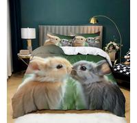 Housse de Couette 3 Pièces 180x200 cm Lapin Animal, Parure de Lit 2 Personnes en Microfibre Douce, Ensemble de Literie Animal Compagnie avec 2 Taies d'oreiller 65x65 cm pour Décoration de Chambre