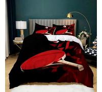 Housse de Couette 3 Pièces 180x200 cm Tennis Table, Parure de Lit 2 Personnes en Microfibre Douce, Ensemble de Literie Rouge avec 2 Taies d'oreiller 65x65 cm pour Décoration de Chambre