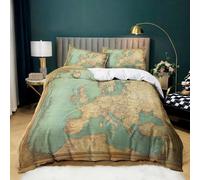 Housse de Couette 3 Pièces 90x190 cm Carte Monde Rétro, Parure de Lit 1 Personnes en Microfibre Douce, Ensemble de Literie Beige avec 2 Taies d'oreiller 65x65 cm pour Décoration de Chambre
