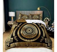 Housse de Couette 3 Pièces 90x190 cm Géométrie Sinueuse Grèce Antique, Parure de Lit 1 Personnes en Microfibre Douce, Ensemble de Literie Or avec 2 Taies d'oreiller 65x65 cm pour Décoration de Chambre