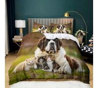 Housse de Couette 90x190 cm Animal Saint Bernard Chien, Parure de Lit 1 Personnes en Microfibre Douce, Ensemble de Literie Chat Compagnie avec 2 Taies d'oreiller 65x65 cm pour Décoration de Chambre
