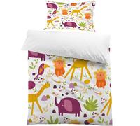 Housse de Couette 90x190 cm Éléphant Lion Girafe 1 Personne, avec 1 Taie d'oreiller Parure de Lit Motifs de Feuilles de Toucan Microfibre, Housse de Couette, Linge de Lit Fermeture éclair -Tp38