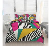 Housse de Couette 90x190 Géométrique Triangle Coloré Imprimé Zèbre Rayures Parure de lit Réversible Microfibre avec Fermeture Éclair, Ensemble de Literie 2 Pièces et 1 Taie d'oreiller N2a