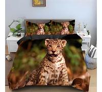 Housse de Couette 90x190 Jaguar Vert Parure de Lit 1 Personne Sets de Housses de Couettes Microfibre avec 2 Taies d'oreiller 65x65cm, Animal Motif Parures de Lit