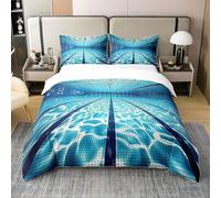 Housse de Couette 90x190 Piscine Parure de Lit 3D Imprimée Microfibre Surface de l'eau Bleue Housse Couette 1 Personne avec Fermeture éclair + 2 Taie d'oreiller 65x65 cm b.626