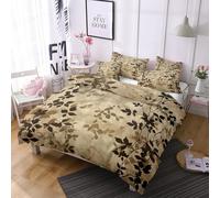 Housse de Couette à Motif Feuilles,Parure de Lit 260X240 Botanique Shabby Chic Beige et Marron avec Taies D'Oreiller,Housse de Couette Réversible en Microfibre Douce avec Taies D'Oreiller,Taille Su
