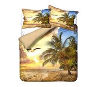 Housse de Couette avec Taie d'oreiller Microfibre, 1/2 Personnes Étoile de Mer Bateau Bleu Parures de Lit Tropical Arbre Vacances Plage Housse de Couette avec Fermeture éclair (Jaune, 200_x_200cm)