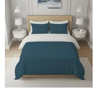 Housse de couette bicolore en coton 57 fils 260x240 cm UNI blanc et bleu canard, par Soleil d'ocre